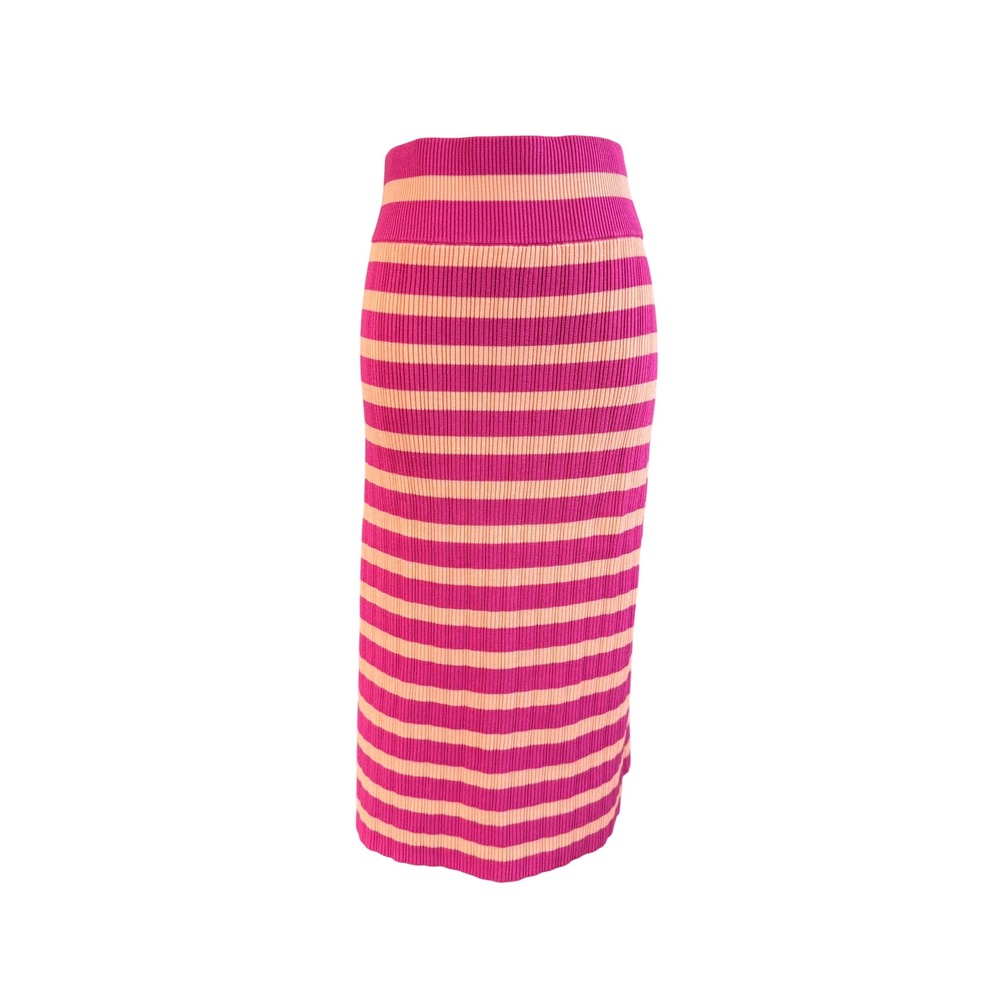 Club Monaco Pink Peach Striped Ribbed Knit Midi Skirt Size Large NWT